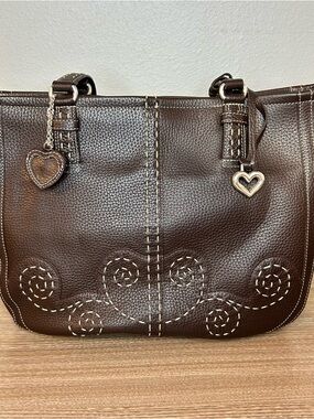 NWT Brighton Heart Swirl Tote Chocolate Brown Leather Shoulder Bag